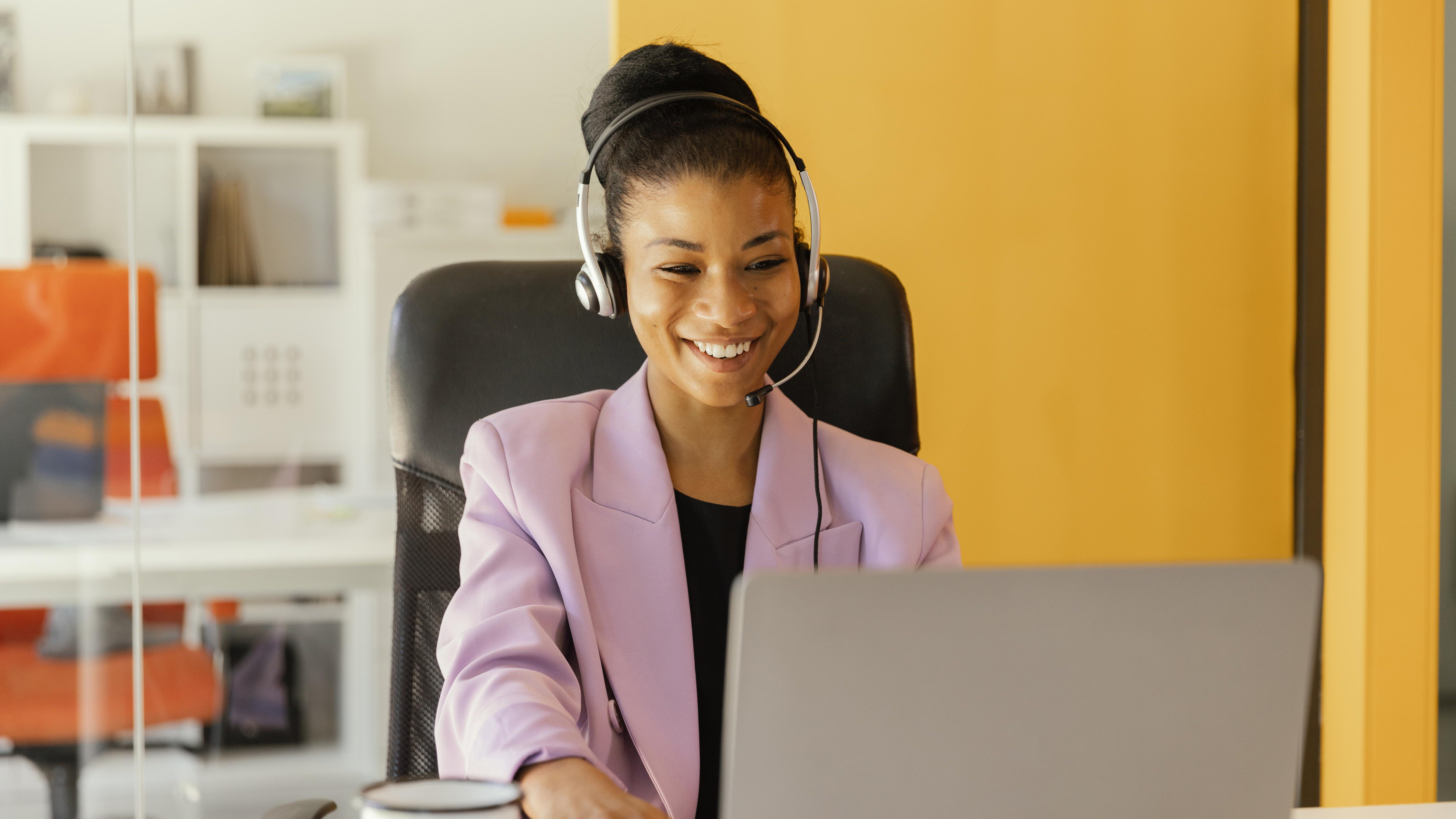 Woman having online meeting work